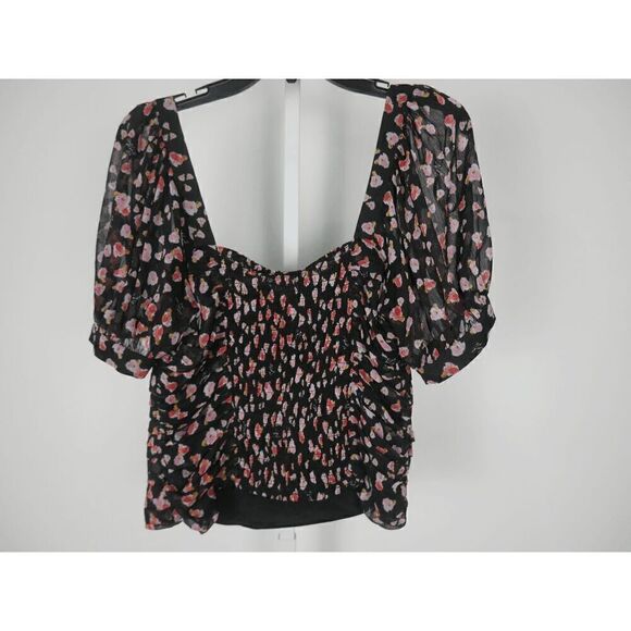 KARL LAGERFELD PARIS Women's Floral Printed Ruched Puff-Sleeve Blouse S - Picture 3 of 8